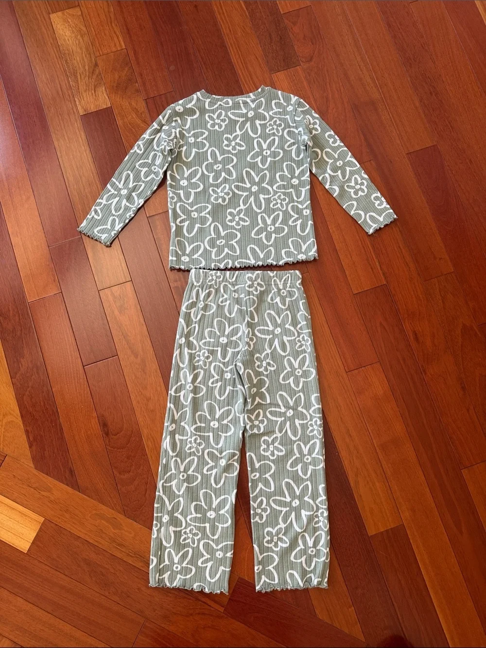 Falls Creek Olive Green Floral Ribbed Pajama Set